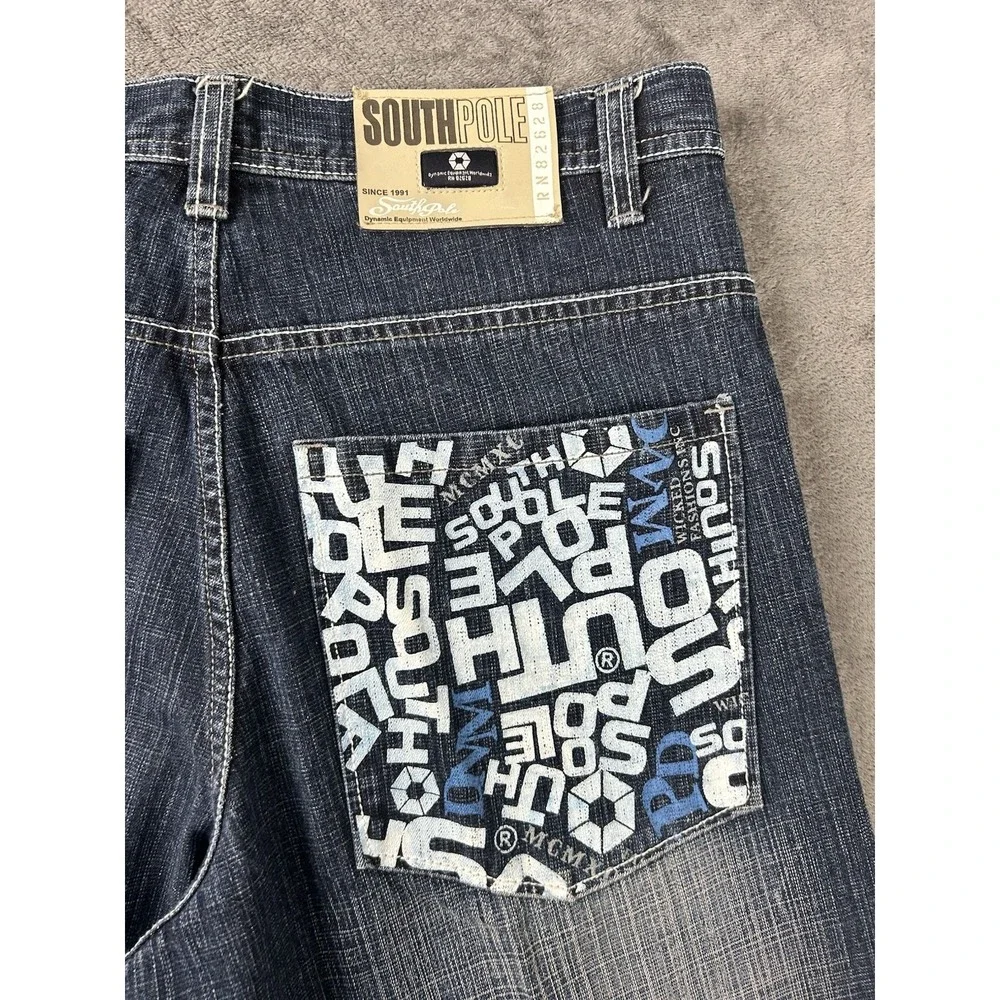 Southpole Vintage Jean Denim Shorts Jorts Spellout Logo Y2K Size 34x15